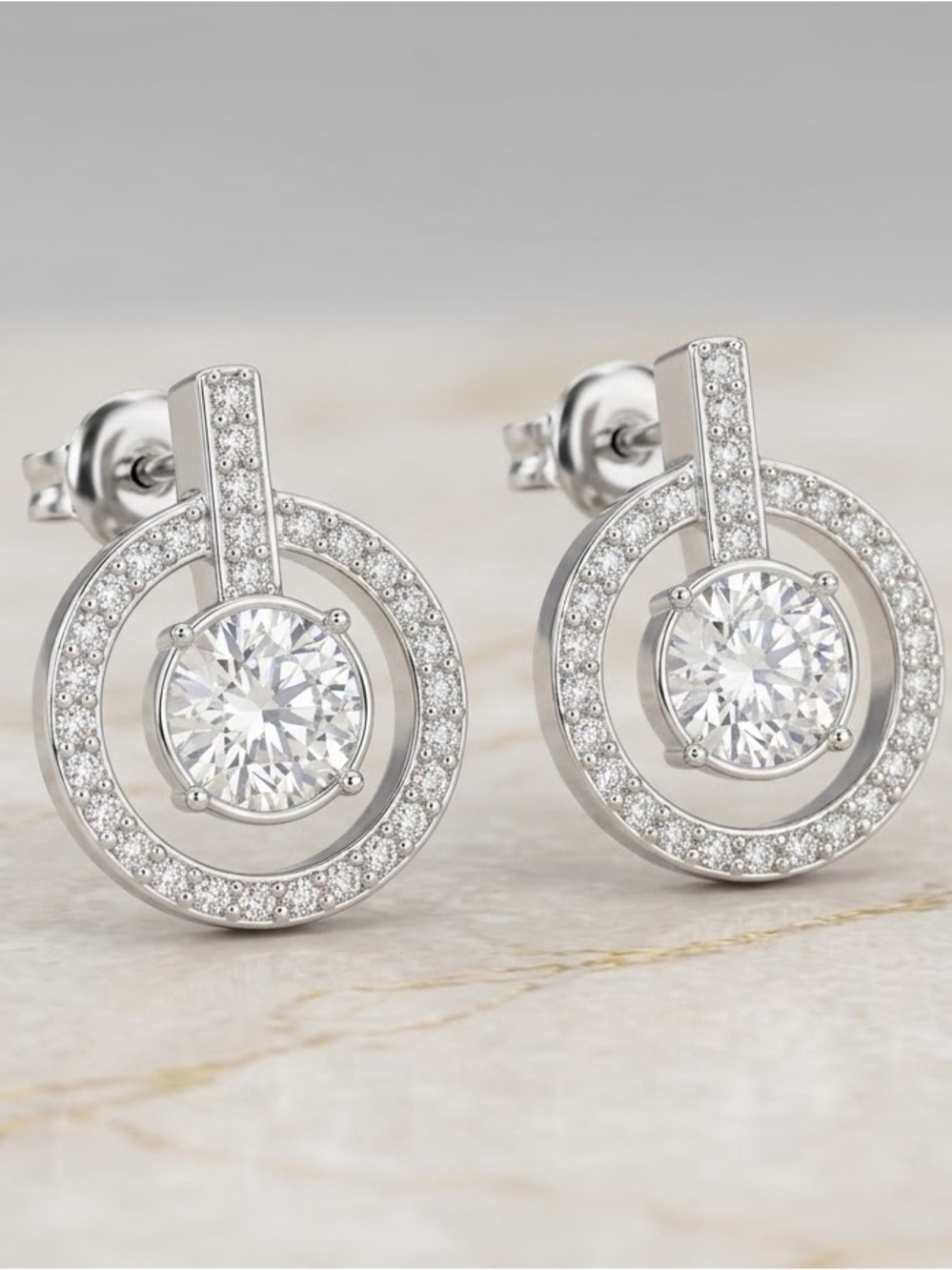 Swarovski Silver Crystal Double Halo Drop Earrings